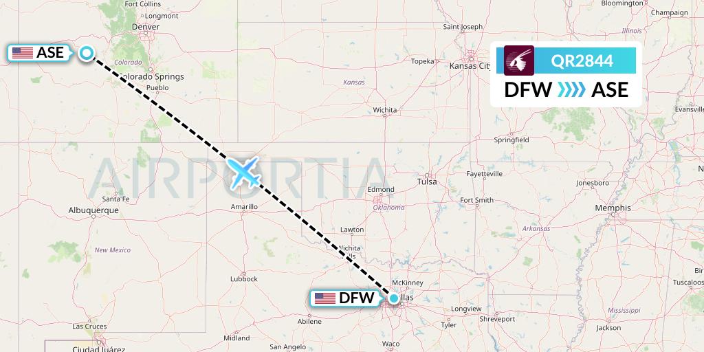 QR2844 Qatar Airways Flight Map: Dallas to Aspen