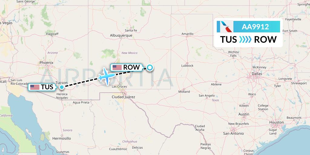 AA9912 American Airlines Flight Map: Tucson to Roswell
