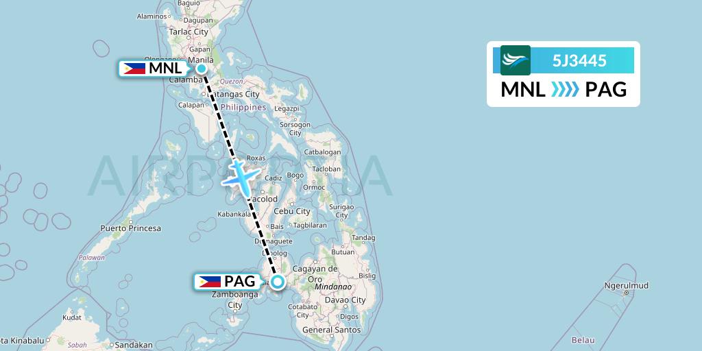 5J3445 CEBU Pacific Air Flight Map: Manila to Pagadian