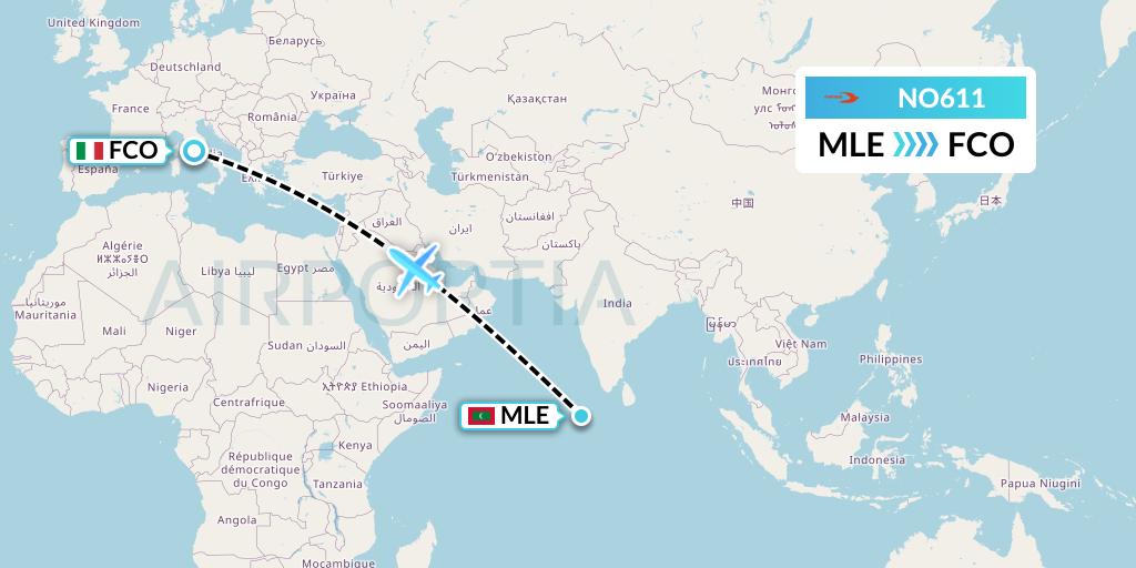 NO611 Neos Flight Map: Male to Rome