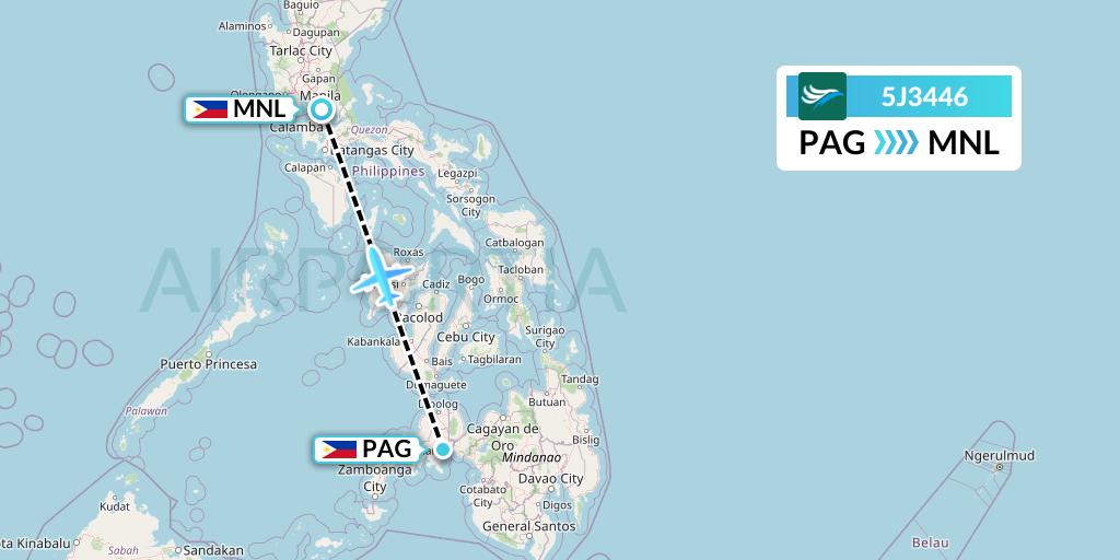5J3446 CEBU Pacific Air Flight Map: Pagadian to Manila