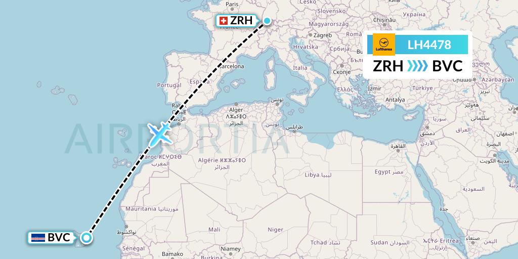 LH4478 Lufthansa Flight Map: Zurich to Boa Vista