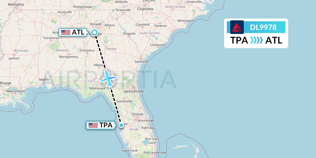 DL9978 Delta Air Lines Flight Map: Tampa to Atlanta