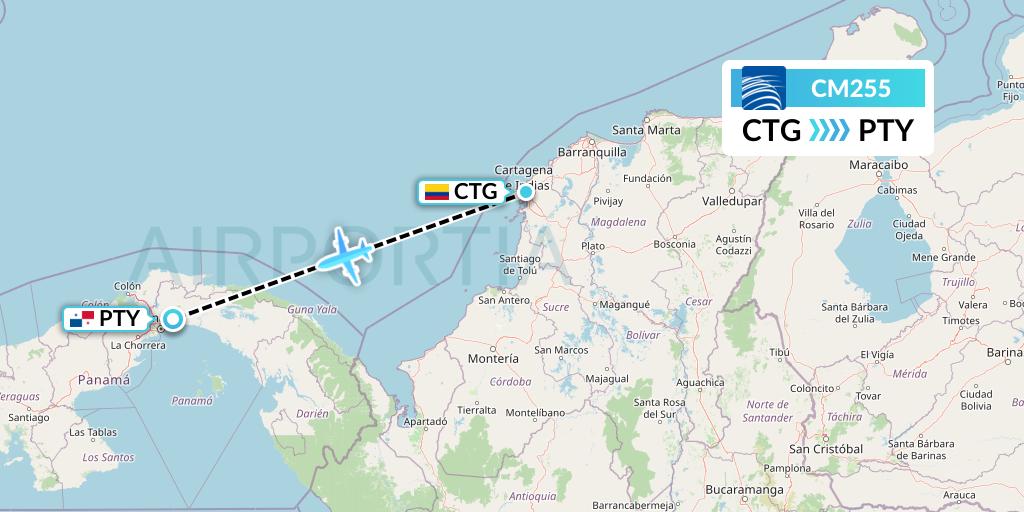 CM255 Copa Airlines Flight Map: Cartagena to Panama City