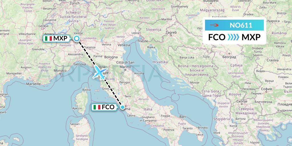 NO611 Neos Flight Map: Rome to Milan