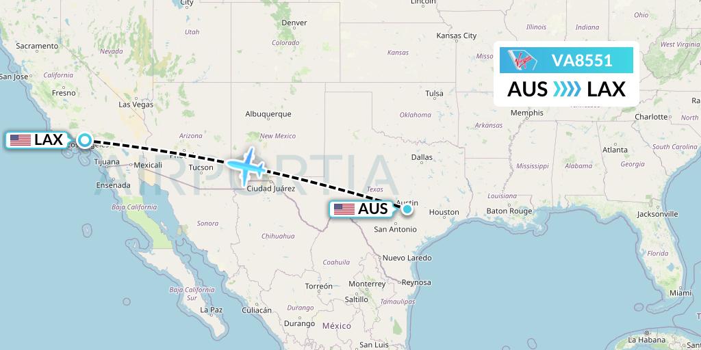 VA8551 Virgin Australia Flight Map: Austin to Los Angeles