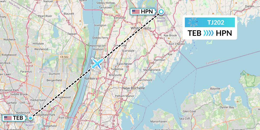 TJ202 Tradewind Aviation Flight Map: Teterboro to White Plains