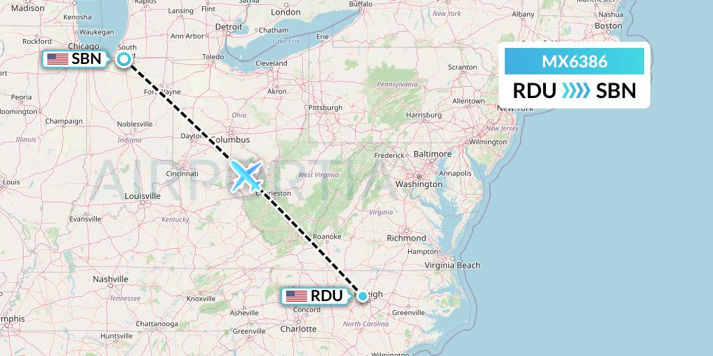 MX6386 Flight Status Breeze Airways RaleighDurham to South Bend (MXY6386)
