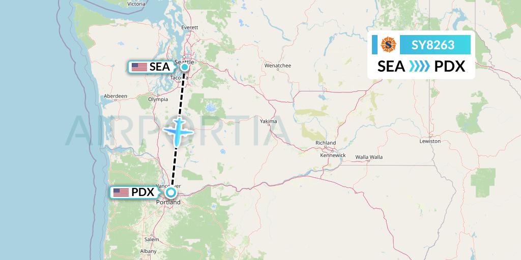 SY8263 Sun Country Airlines Flight Map: Seattle to Portland