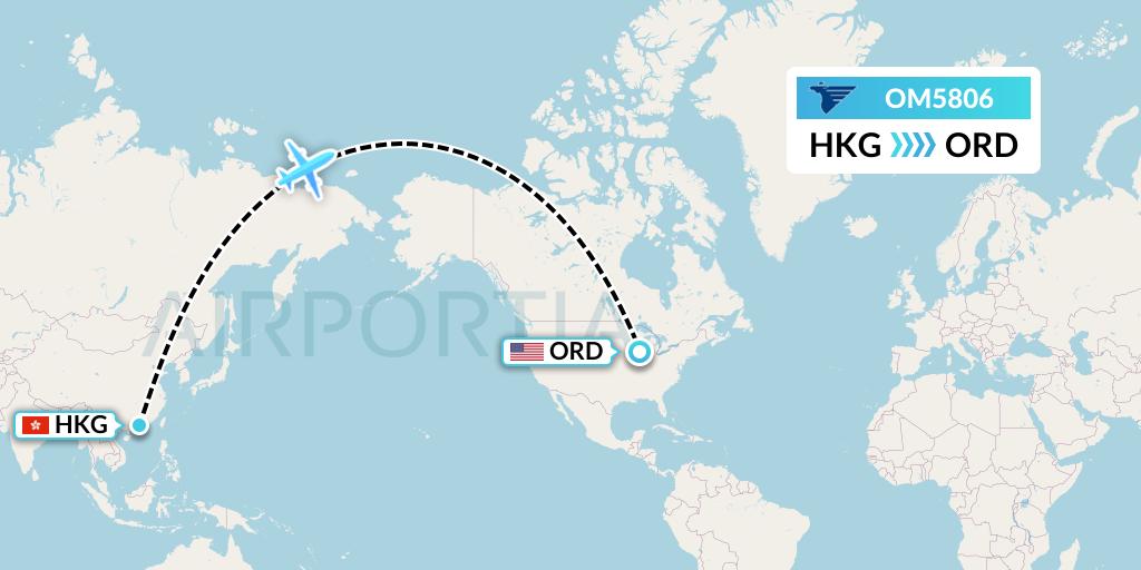 OM5806 MIAT Mongolian Airlines Flight Map: Hong Kong to Chicago