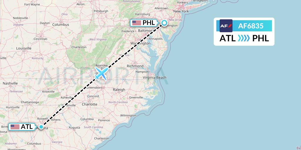 AF6835 Air France Flight Map: Atlanta to Philadelphia