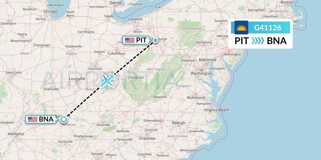 G41126 Allegiant Air Flight Map: Pittsburgh to Nashville
