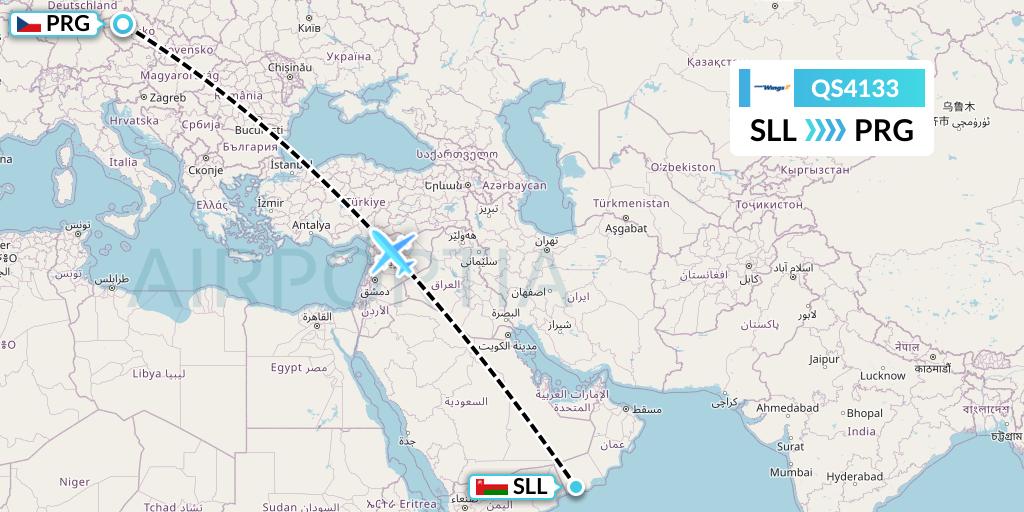 QS4133 Smartwings Flight Map: Salalah to Prague