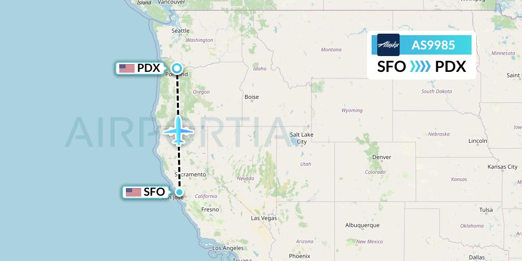 AS9985 Alaska Airlines Flight Map: San Francisco to Portland