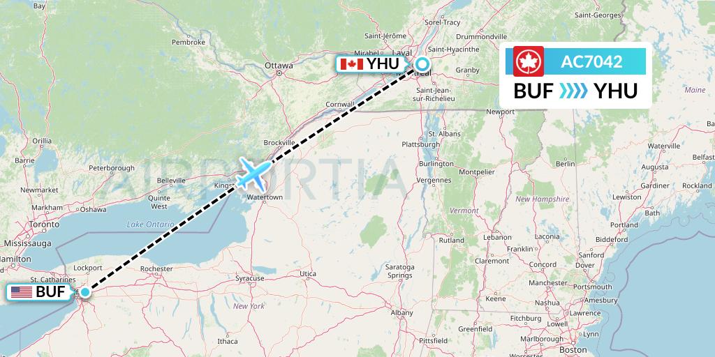 AC7042 Air Canada Flight Map: Buffalo to Montreal