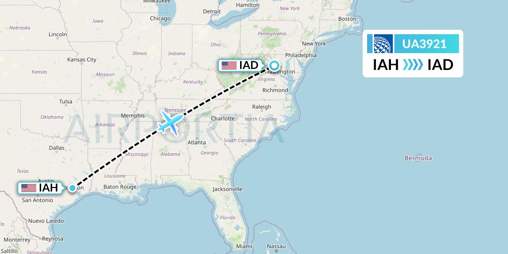 UA3921 United Airlines Flight Map: Houston to Washington