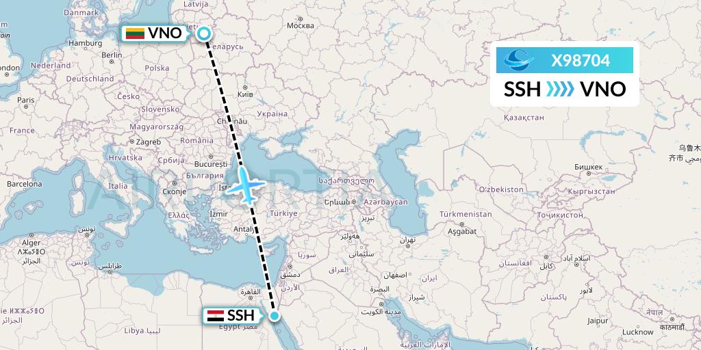X98704 Avion Express Flight Map: Sharm el-Sheikh to Vilnius