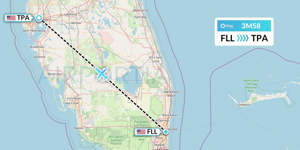3M58 Silver Airways Flight Map: Fort Lauderdale to Tampa
