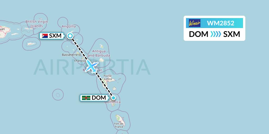 WM2852 Winair Flight Map: Dominica to Sint Maarten