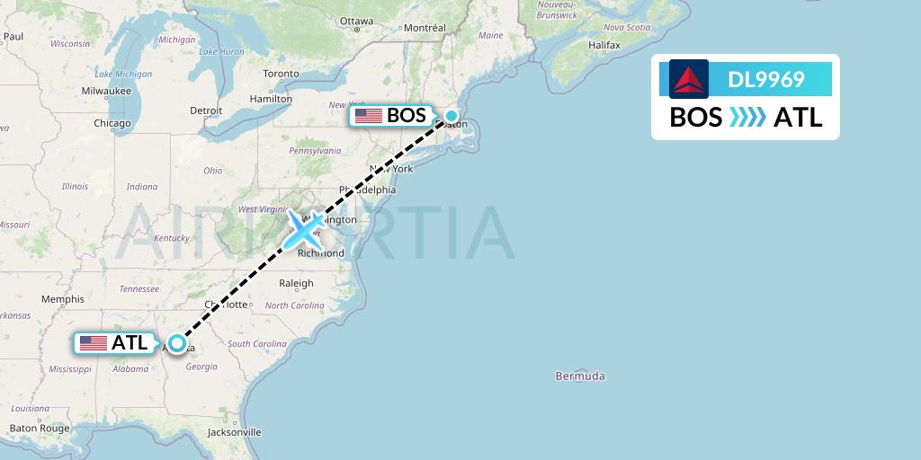 DL9969 Delta Air Lines Flight Map: Boston to Atlanta