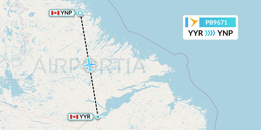 PB9671 PAL Airlines Flight Map: Goose Bay to Natuashish