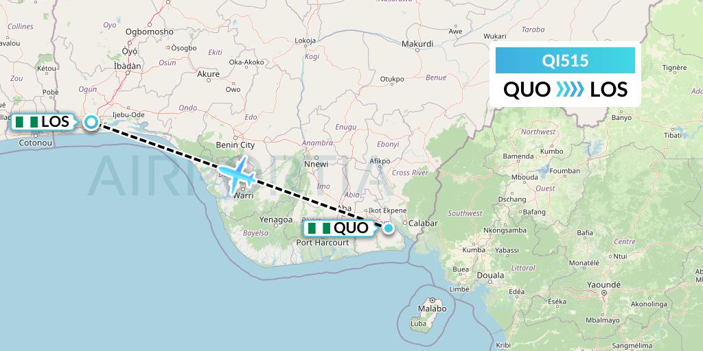 QI515 Ibom Air Flight Map: Uyo to Lagos