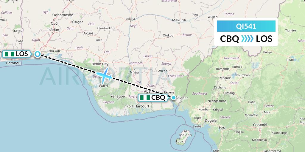 QI541 Ibom Air Flight Map: Calabar to Lagos