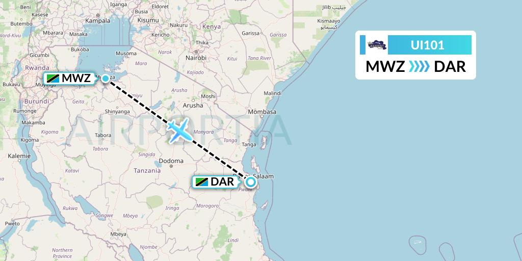 UI101 Auric Air Flight Map: Mwanza to Dar-es-Salaam