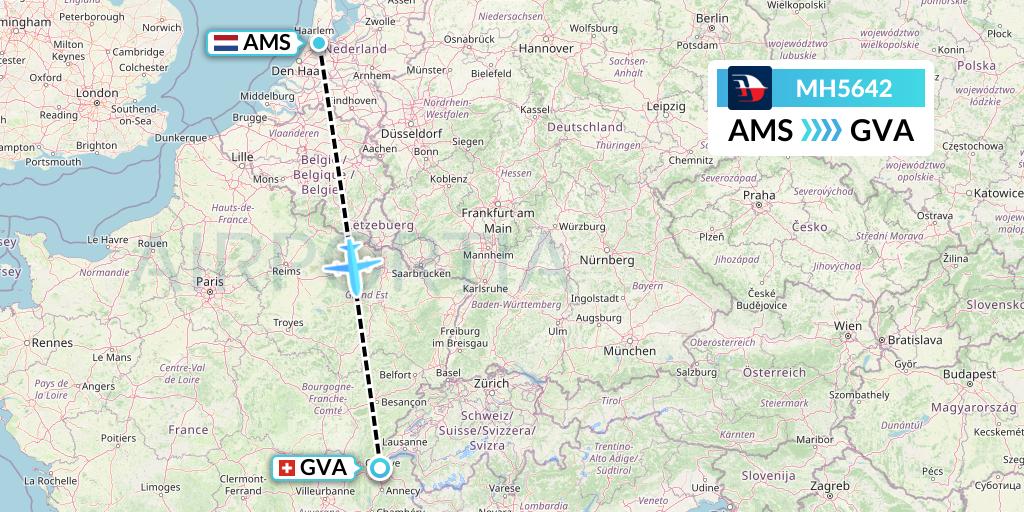 MH5642 Malaysia Airlines Flight Map: Amsterdam to Geneva