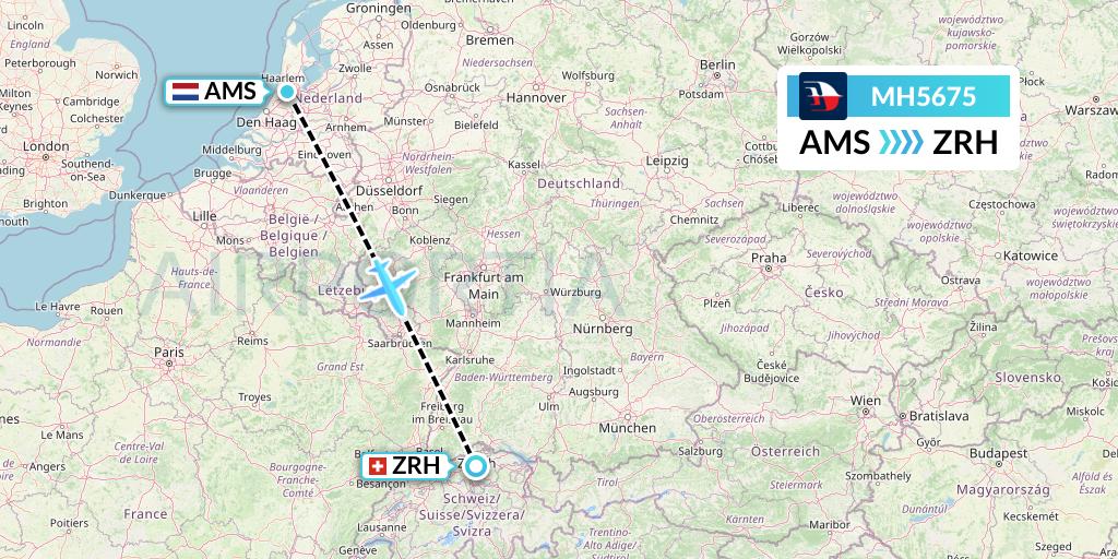 MH5675 Malaysia Airlines Flight Map: Amsterdam to Zurich