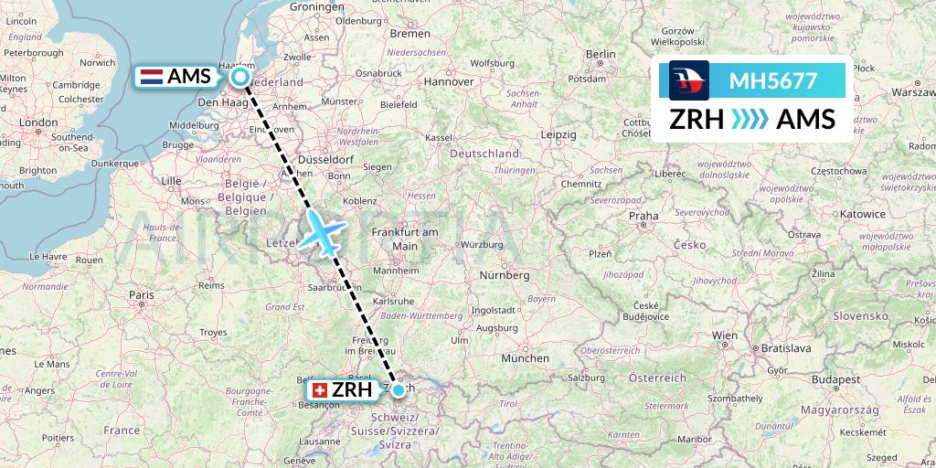 MH5677 Malaysia Airlines Flight Map: Zurich to Amsterdam