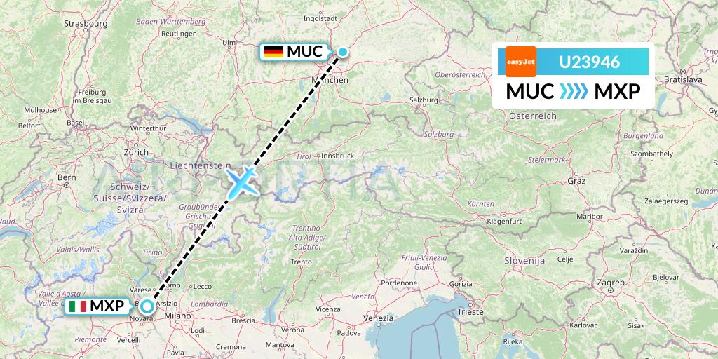 U23946 EasyJet Flight Map: Munich to Milan