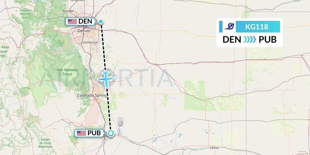 KG118 Key Lime Air Flight Map: Denver to Pueblo