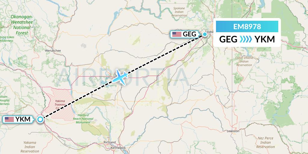 EM8978 Empire Airlines Flight Map: Spokane to Yakima