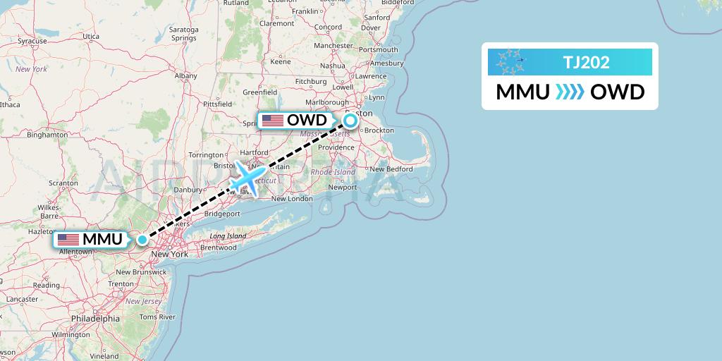 TJ202 Tradewind Aviation Flight Map: Morristown to Norwood