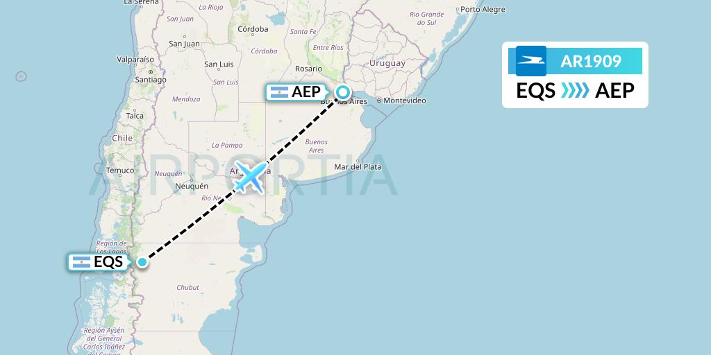 AR1909 Aerolineas Argentinas Flight Map: Esquel to Buenos Aires