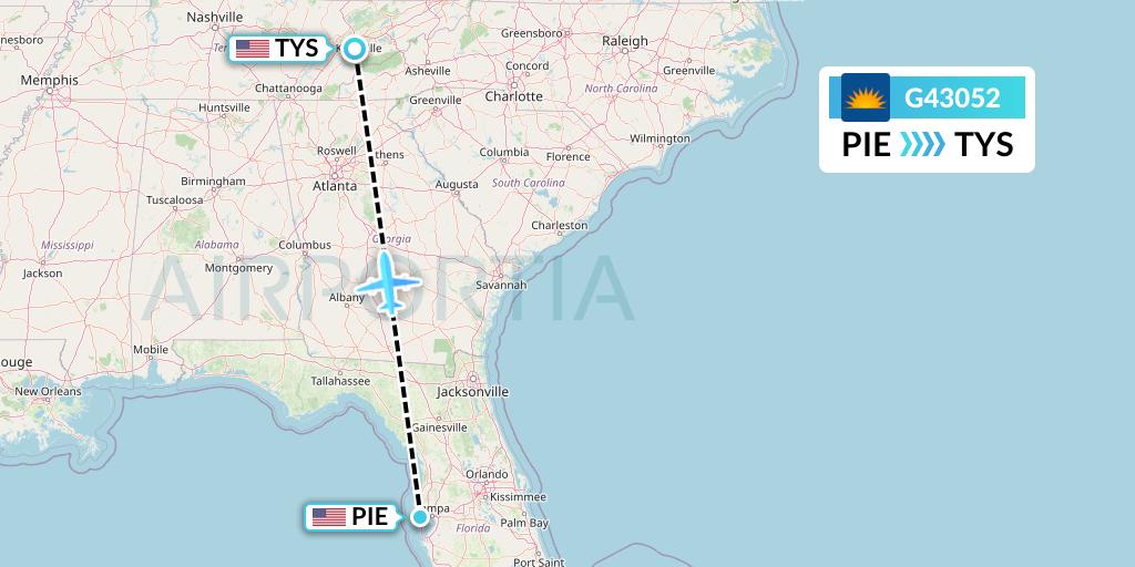 G43052 Allegiant Air Flight Map: St. Petersburg to Knoxville