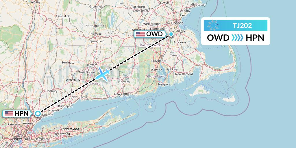 TJ202 Tradewind Aviation Flight Map: Norwood to White Plains