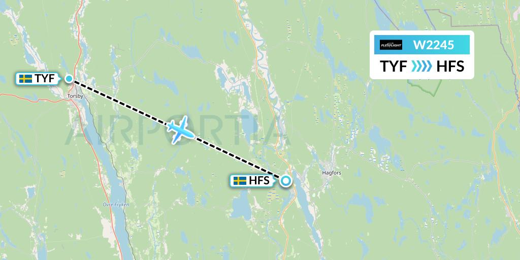 W2245 Flex Flight Flight Map: Torsby to Hagfors
