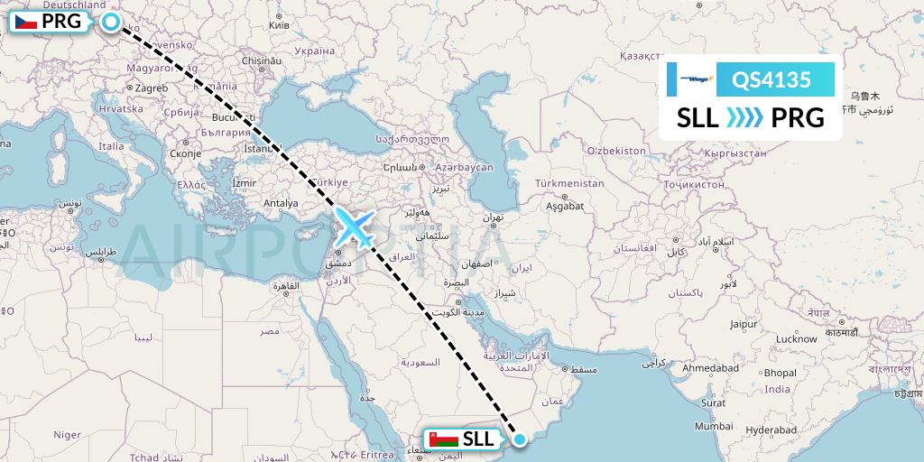 QS4135 Smartwings Flight Map: Salalah to Prague