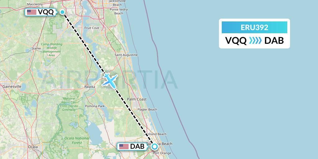 ERU392 Embry-riddle Aeronautical University Flight Map: Jacksonville to Daytona Beach