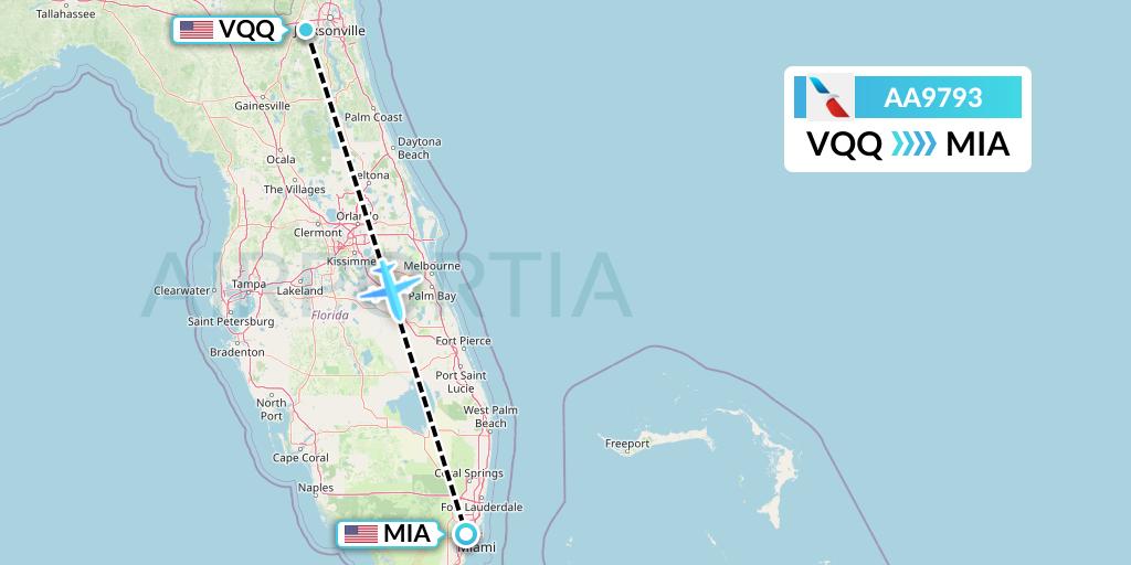 AA9793 American Airlines Flight Map: Jacksonville to Miami