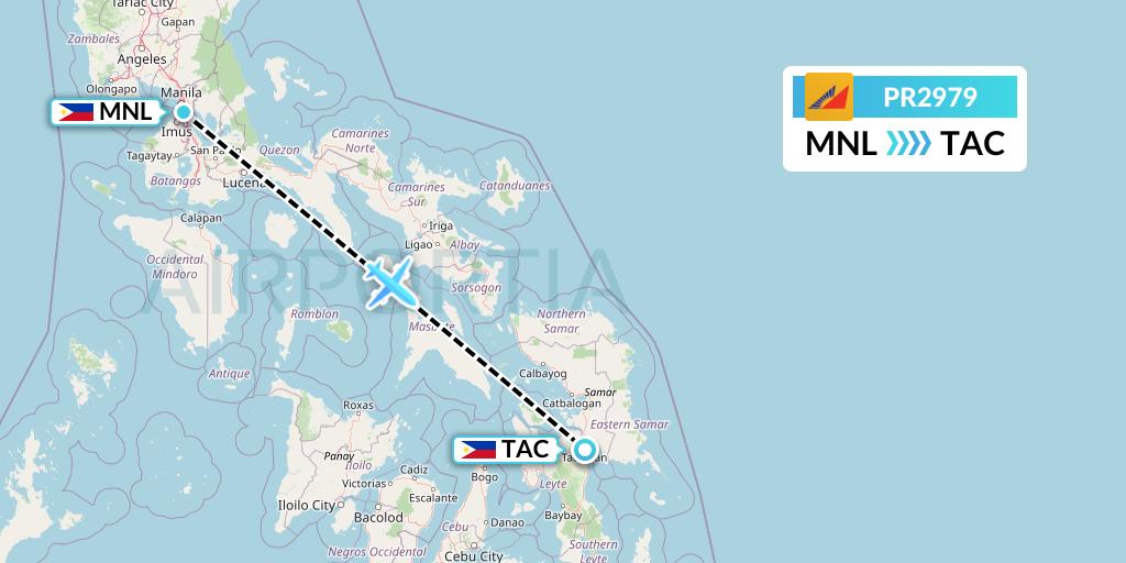 PR2979 Philippine Airlines Flight Map: Manila to Tacloban