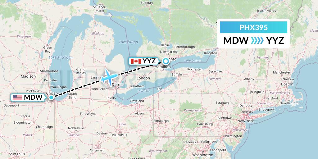 PHX395 SkyCare Flight Map: Chicago to Toronto