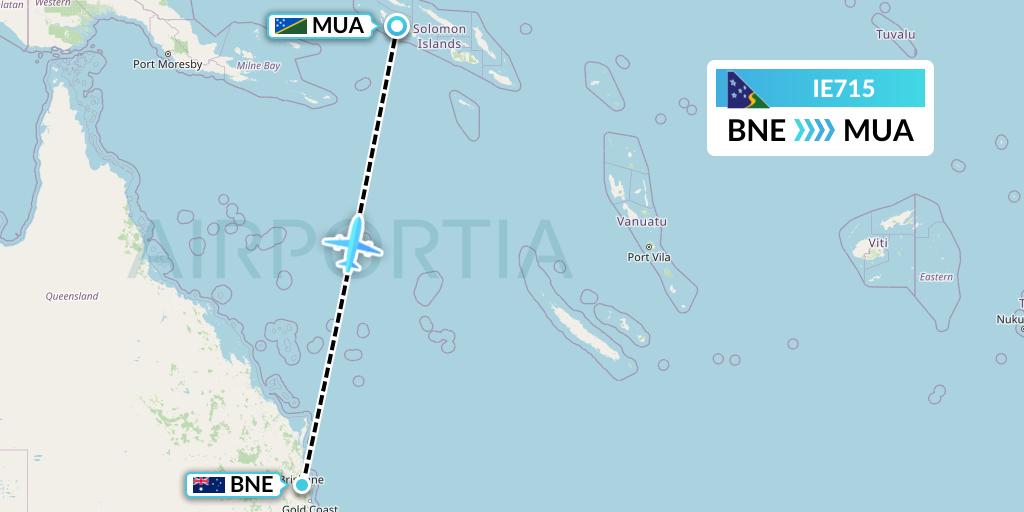 IE715 Solomon Airlines Flight Map: Brisbane to Solomon Islands