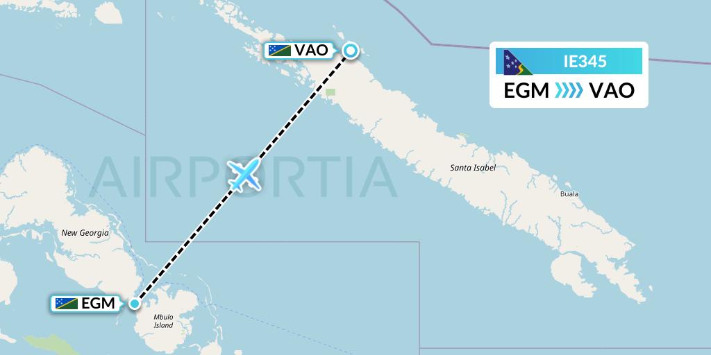 IE345 Solomon Airlines Flight Map: Sege to Suavanao