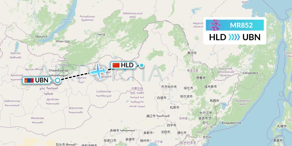 MR852 Hunnu Air Flight Map: Hailar to Ulan Bator
