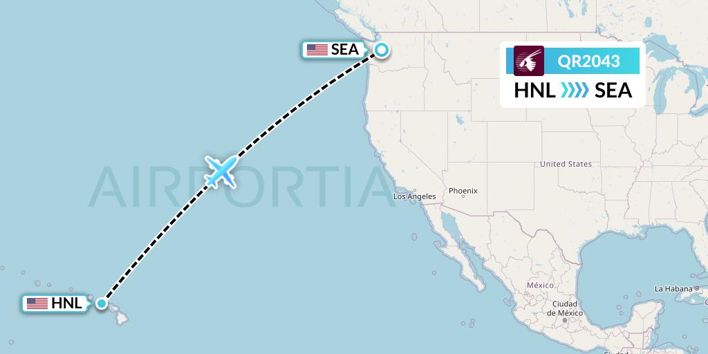 QR2043 Qatar Airways Flight Map: Honolulu to Seattle