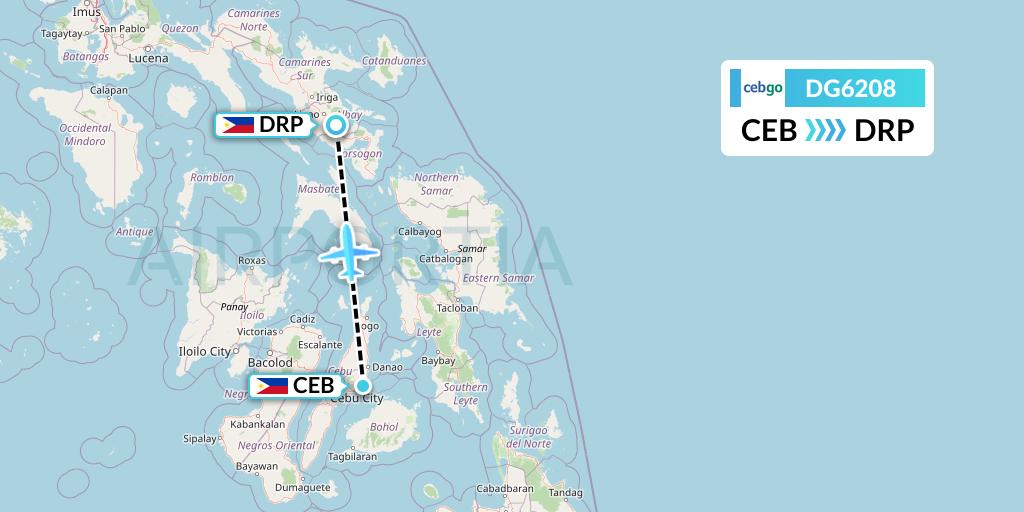 DG6208 Cebgo Flight Map: Cebu to Legazpi