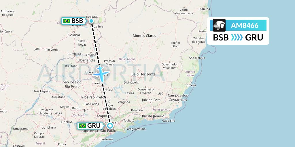 AM8466 Aeromexico Flight Map: Brasilia to Sao Paulo